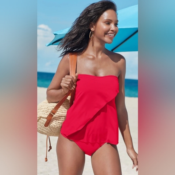 Venus Classic Bandeau Red Tankini Top, Size 6 - Picture 2 of 13